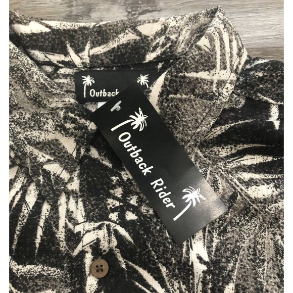 Outback Rider Mens Medium Black & White Hawaiian Button Up Shirt New - Picture 2 of 6